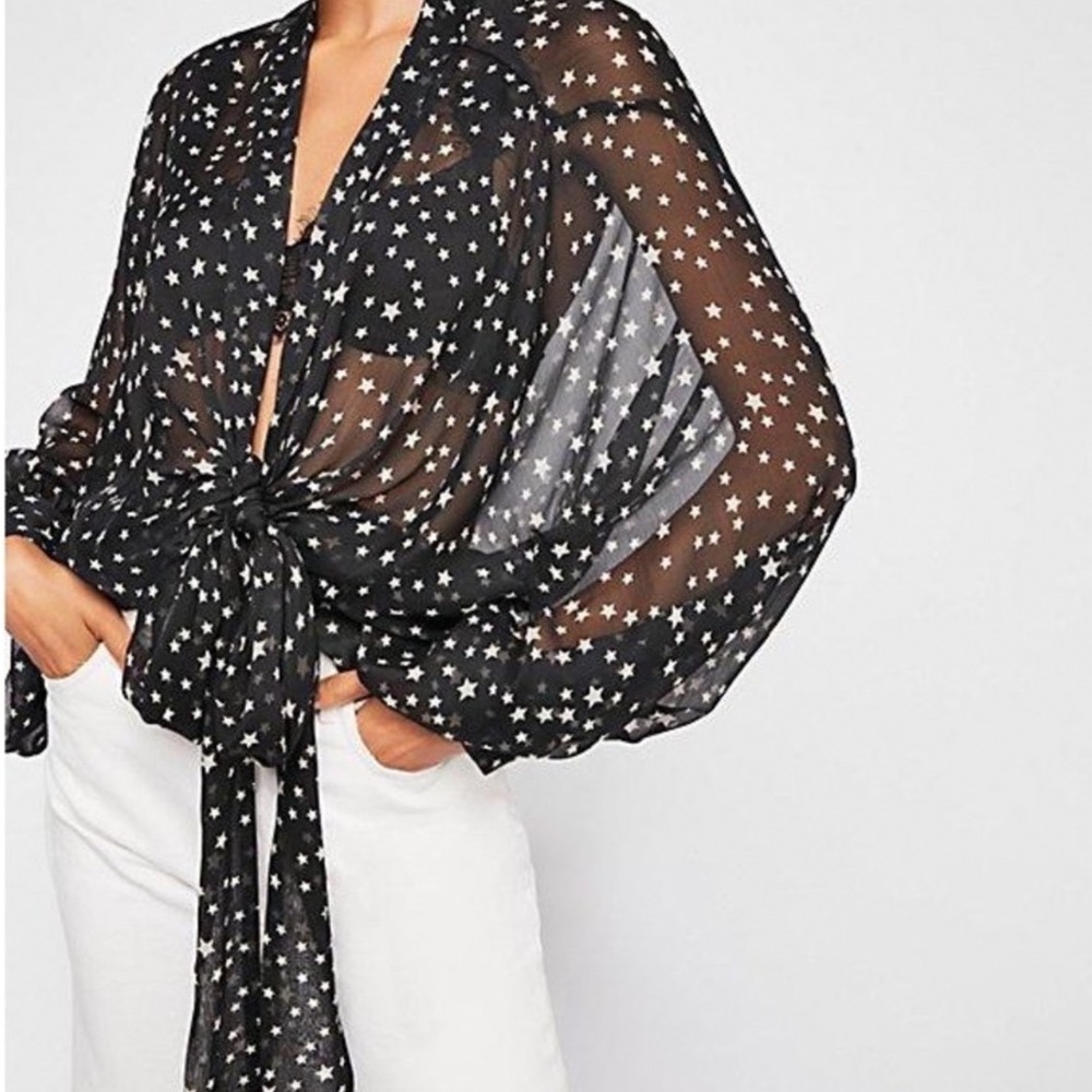 FREE PEOPLE Star‎ Dazed tie-front kimono OS Patriotic